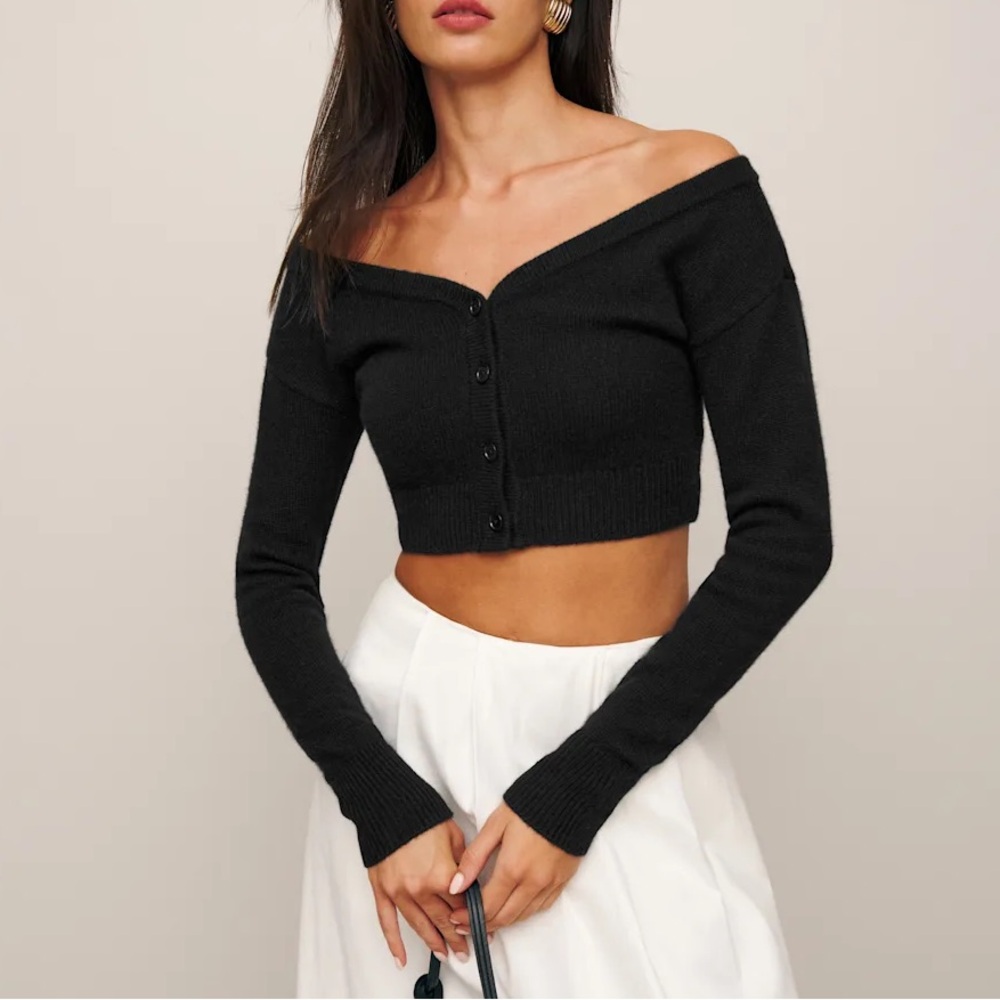 Reformation black cashmere cropped cardigan
